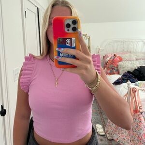 pink zara ruffle top